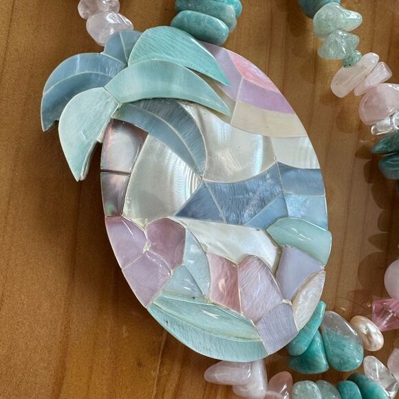 Vintage MOP Parrot bird rose quartz turquoise necklace earrings Lee sands - Picture 4 of 7